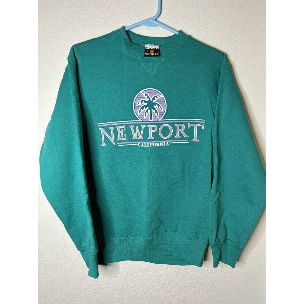 Vintage 90s Newport Beach California Sweatshirt Large Made In USA Crewneck Teal